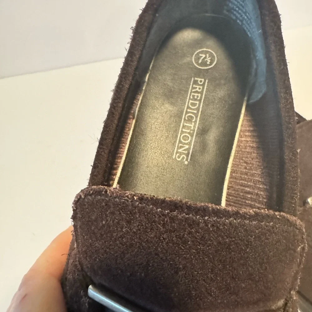Predictions Women's 7.5 Loafers Faux Suede Buckle Slip-On Brown